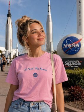 Vintage Y2K NASA I Need My Space Pink Graphic Tee Women's XL Funny Space Shirt